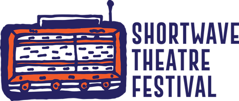 A purple and orange drawn radio next to the words "Shortwave theatre festival"