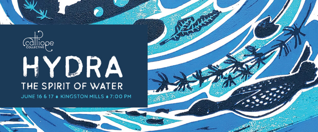 Poster fir 'HYDRA: The Spirit of Water' An image with blue drawings and the show title's name.