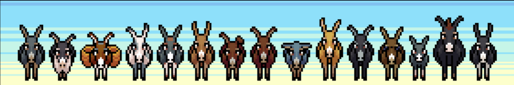Image of a row of pixelated donkeys.