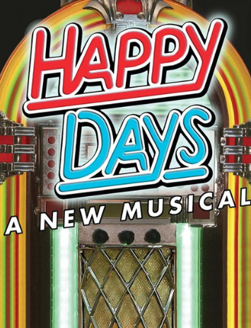 Poster for Blue Canoe's 'Happy Days'. A jukebox is pictured and text reads: "Happy Days
A New Musical"