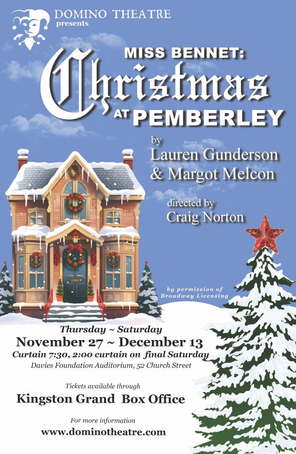 Poster for "Miss Bennet," which features a house and Christmas tree covered in snow.