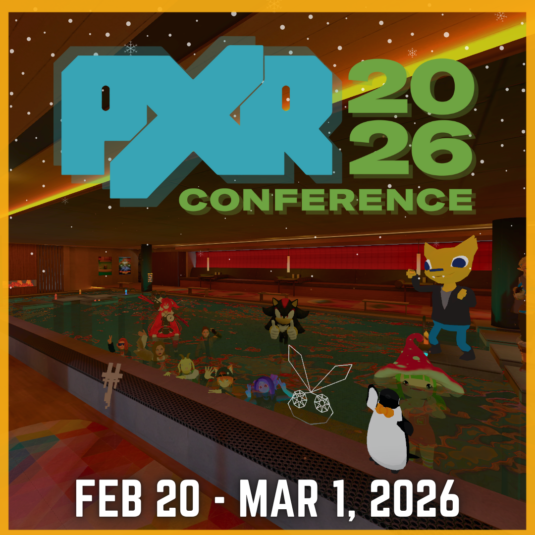 Poster for PXR2026 Conference. The poster includes characters in virtual reality, the dates of the festival, and the title of the festival.