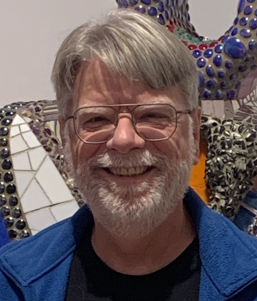 a man with grey hair and a beard smiling